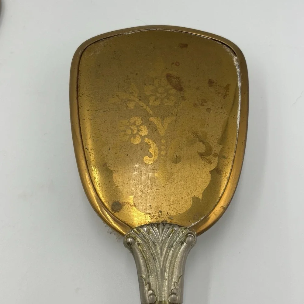 Vintage Victorian Style‎ Vanity Hand Mirror And Brush Set Silver and Gold Tone